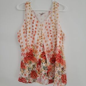 Roz & Ali Floral Tank Top with Red and Orange Accents 2X